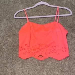 Neon Coral Crop top with Aztec detail cutouts